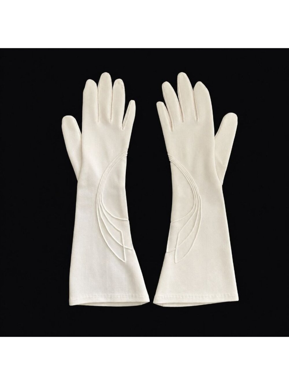 Vintage 1950s/1960s White Evening Gloves Elegant Embroidered Cuff Formal Bridal